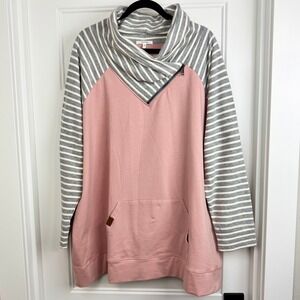 Maurices Tunic Top Pullover‎ Cowl Neck Striped Pocket Pink Gray Women's Plus 3
